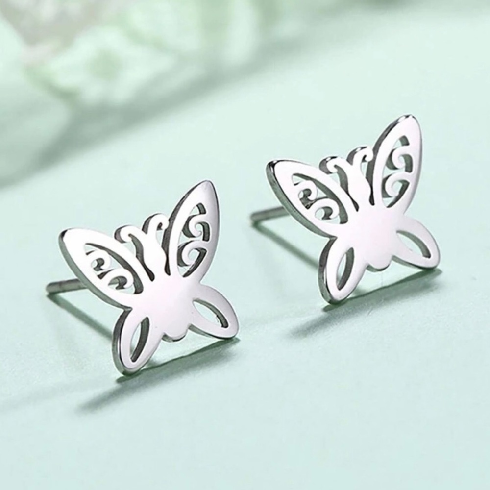 “Curlicue Butterfly” Coil Spiral Swirl Loop Twist Scroll Ringlet Mini Steel Stud